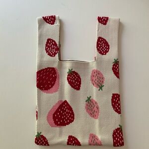 NEW Knit Woven Stretchy Fabric Bag Small Purse Handles Wrist Loop Starwberry